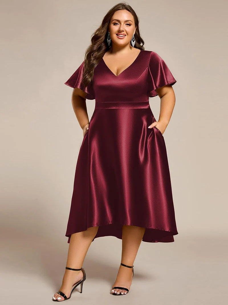 ever SCARLEN|Robe d'invitée mi-longue en satin à ourlet haut-bas