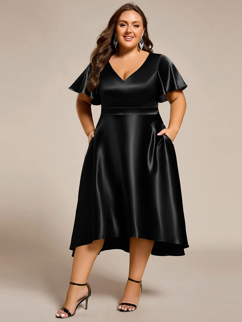ever SCARLEN|Robe d'invitée mi-longue en satin à ourlet haut-bas