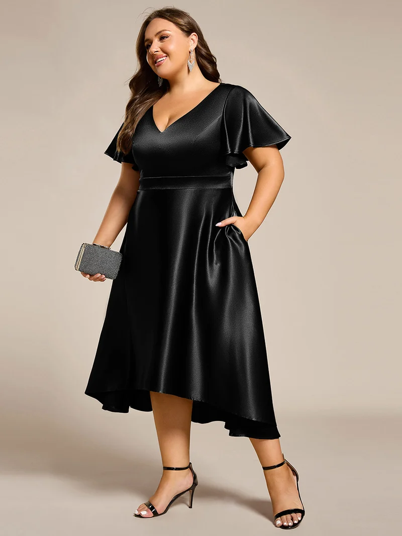 ever SCARLEN|Robe d'invitée mi-longue en satin à ourlet haut-bas