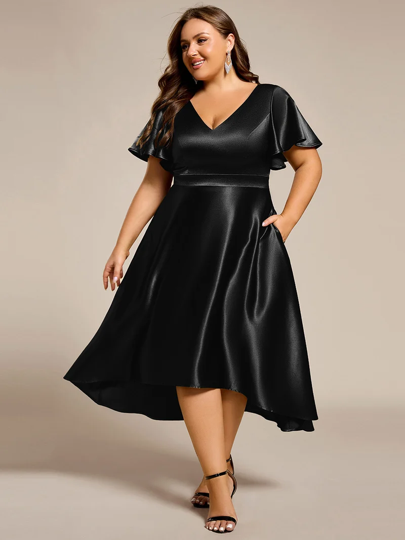 ever SCARLEN|Robe d'invitée mi-longue en satin à ourlet haut-bas