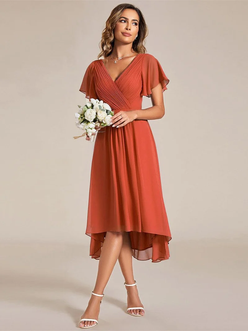 ever FAYE|Robe midi de demoiselle d'honneur en mousseline à ourlet haut et bas