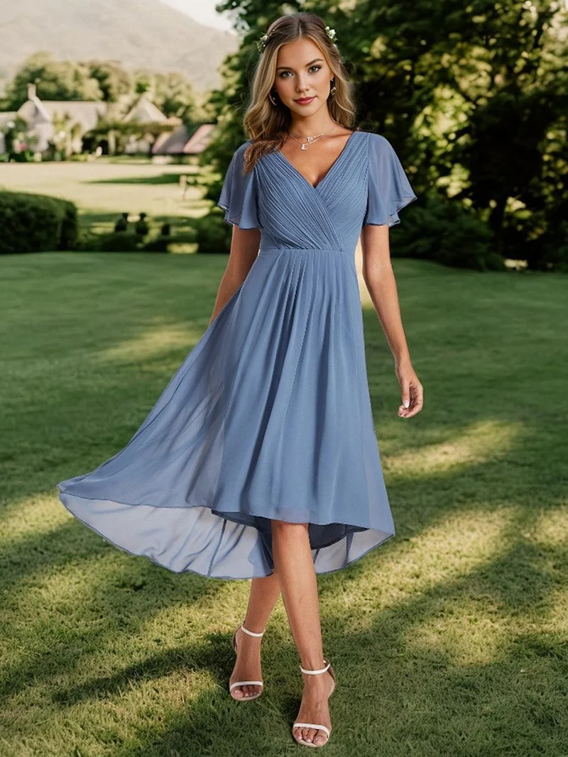 ever FAYE|Robe midi de demoiselle d'honneur en mousseline à ourlet haut et bas