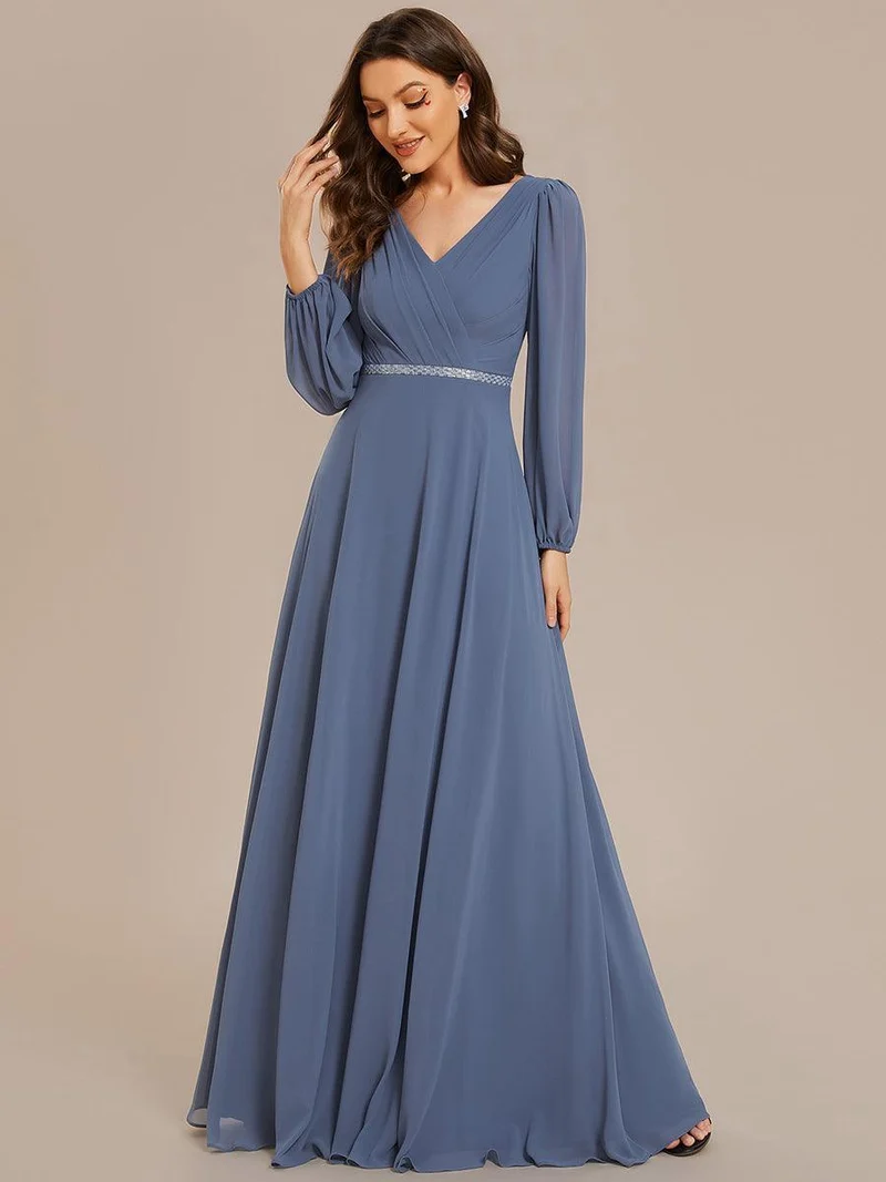ever ESMÉE|Robe de mère de la mariée en mousseline plissée à col en V et ceinture brillante