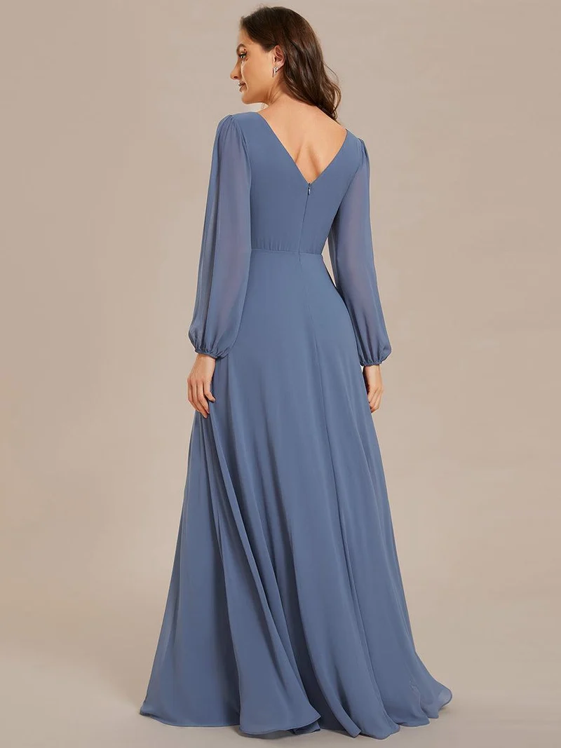 ever ESMÉE|Robe de mère de la mariée en mousseline plissée à col en V et ceinture brillante