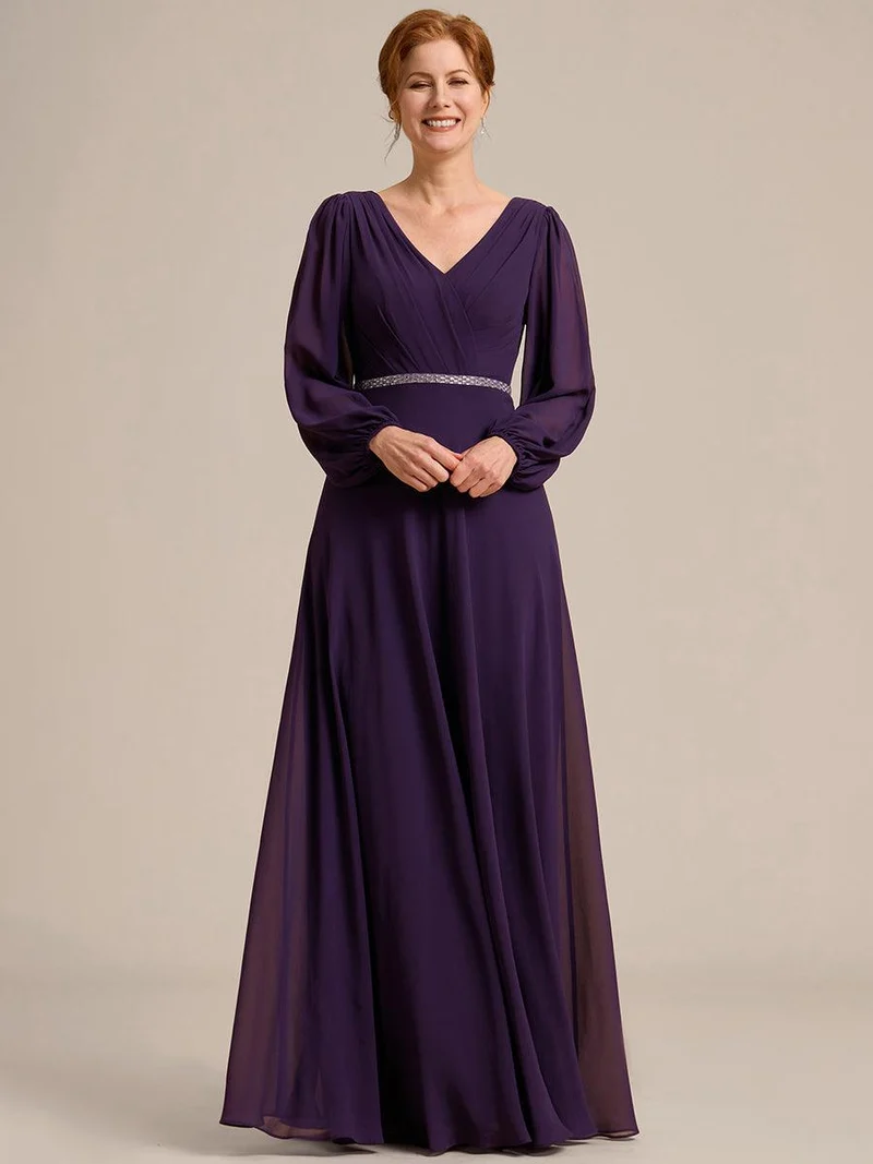 ever ESMÉE|Robe de mère de la mariée en mousseline plissée à col en V et ceinture brillante