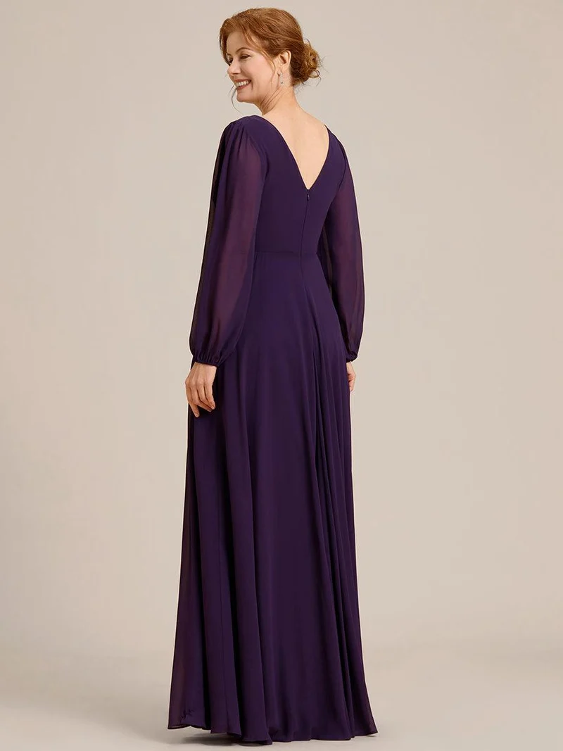 ever ESMÉE|Robe de mère de la mariée en mousseline plissée à col en V et ceinture brillante