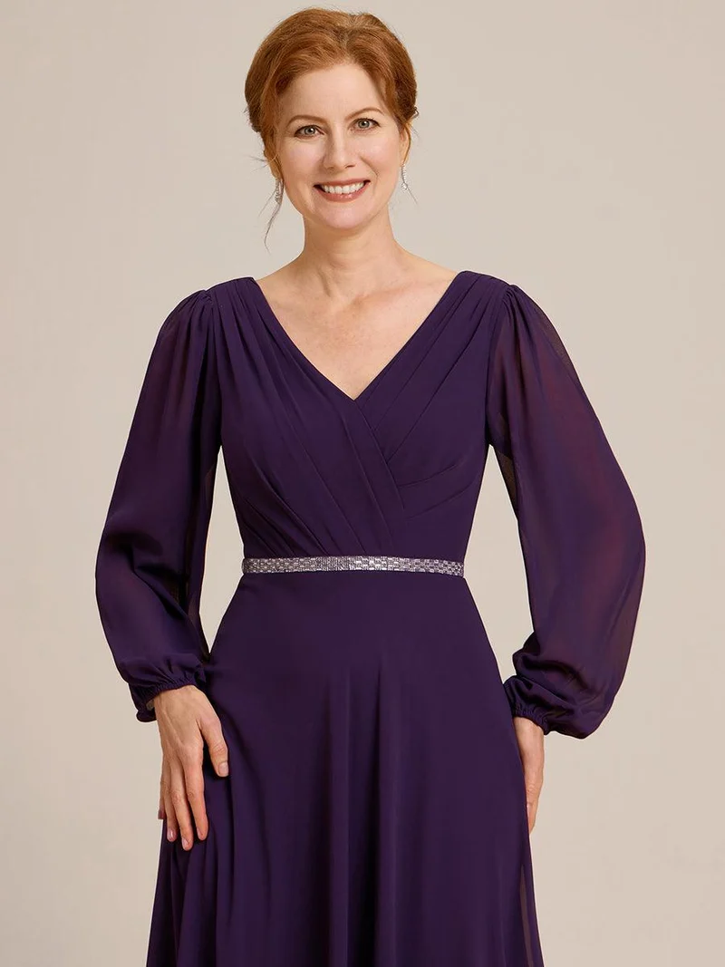 ever ESMÉE|Robe de mère de la mariée en mousseline plissée à col en V et ceinture brillante