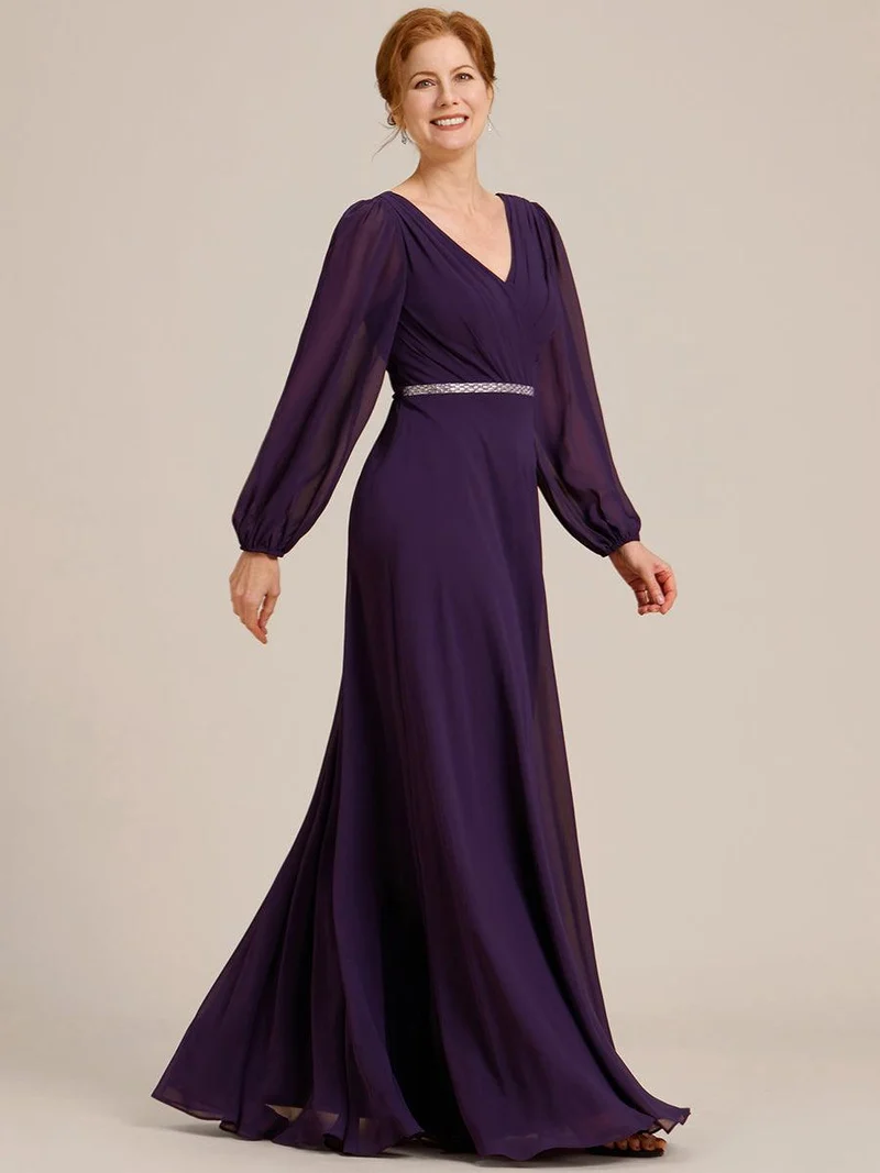 ever ESMÉE|Robe de mère de la mariée en mousseline plissée à col en V et ceinture brillante