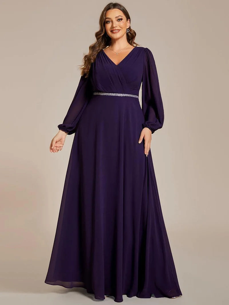 ever ESMÉE|Robe de mère de la mariée en mousseline plissée à col en V et ceinture brillante