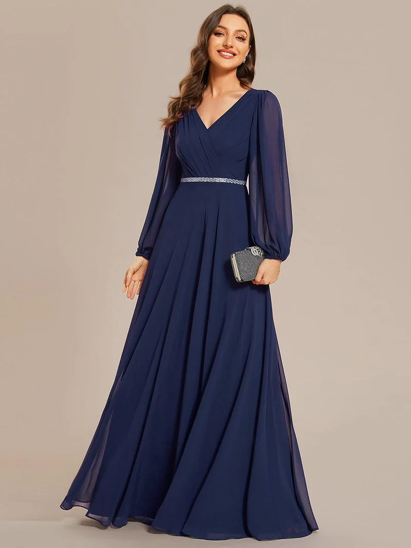 ever ESMÉE|Robe de mère de la mariée en mousseline plissée à col en V et ceinture brillante