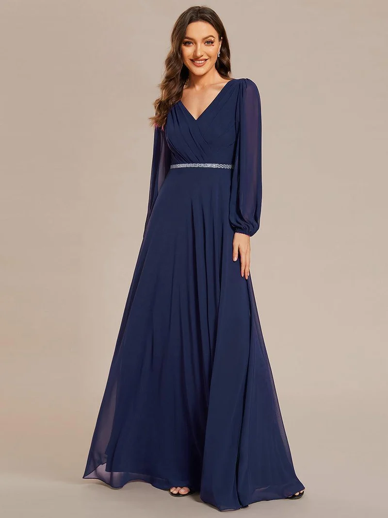 ever ESMÉE|Robe de mère de la mariée en mousseline plissée à col en V et ceinture brillante