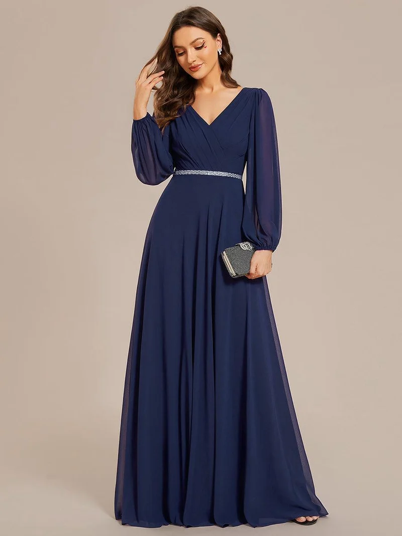 ever ESMÉE|Robe de mère de la mariée en mousseline plissée à col en V et ceinture brillante