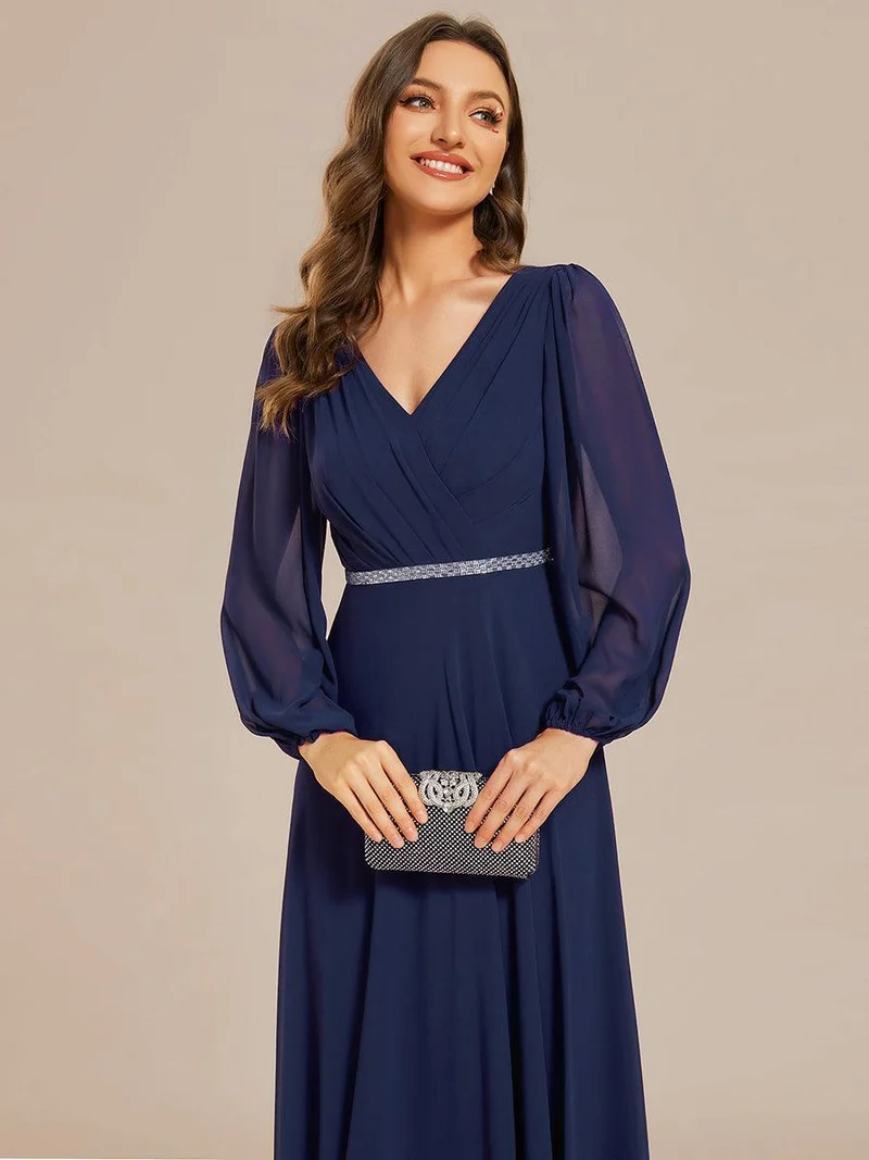 ever ESMÉE|Robe de mère de la mariée en mousseline plissée à col en V et ceinture brillante