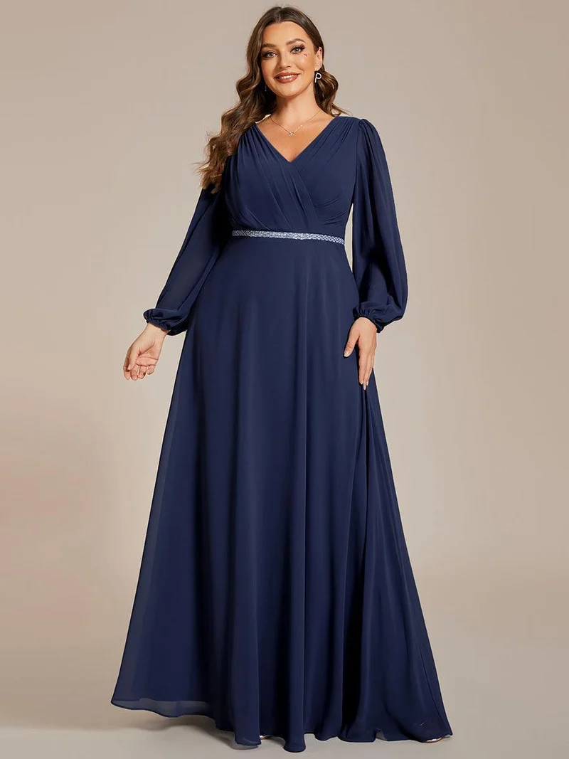 ever ESMÉE|Robe de mère de la mariée en mousseline plissée à col en V et ceinture brillante