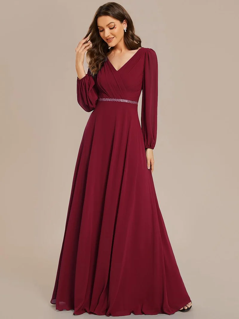 ever ESMÉE|Robe de mère de la mariée en mousseline plissée à col en V et ceinture brillante