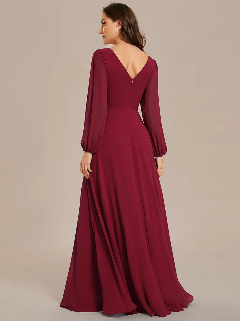 ever ESMÉE|Robe de mère de la mariée en mousseline plissée à col en V et ceinture brillante