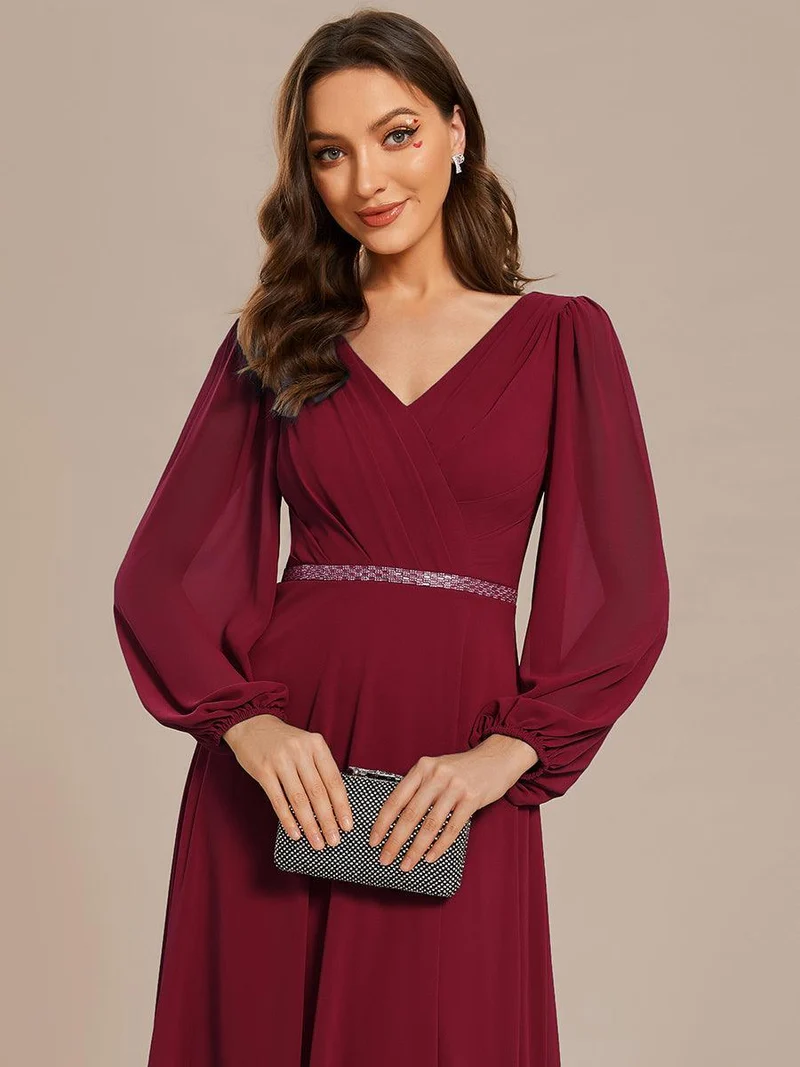 ever ESMÉE|Robe de mère de la mariée en mousseline plissée à col en V et ceinture brillante