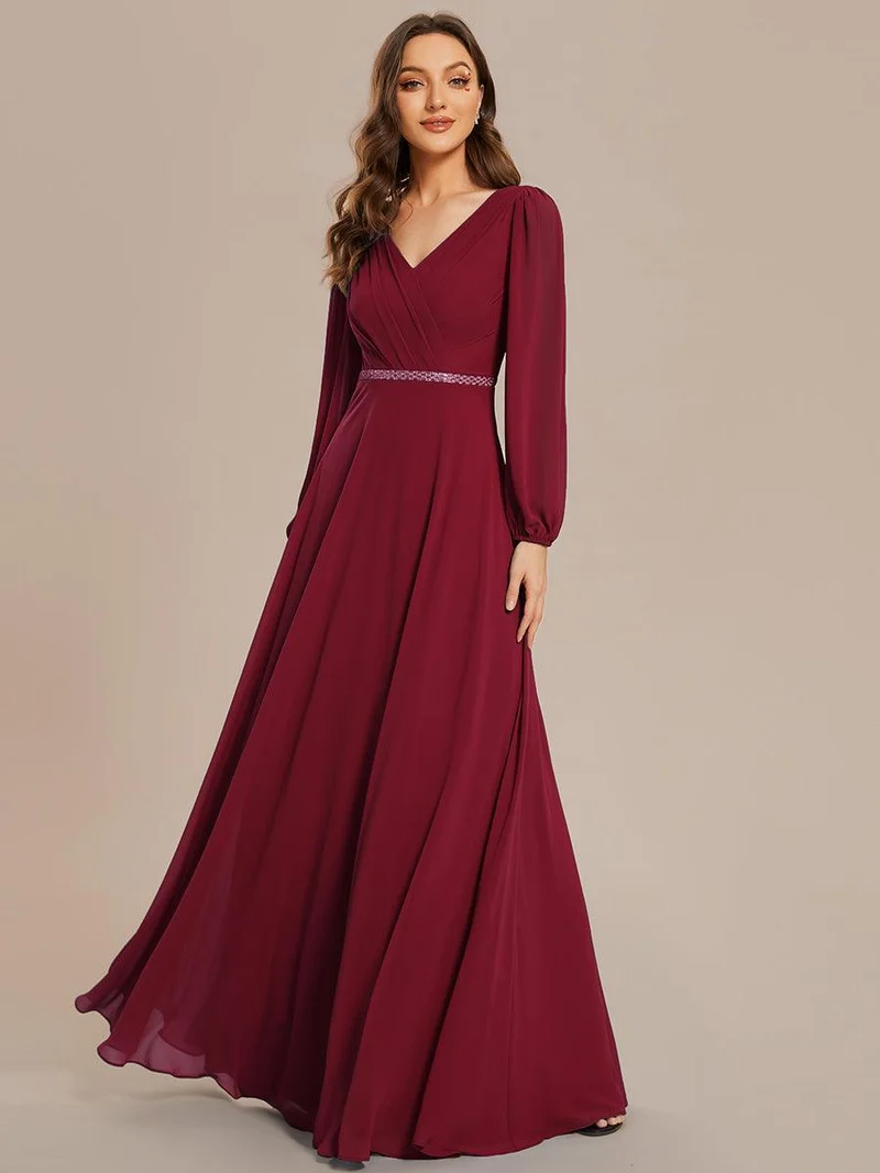 ever ESMÉE|Robe de mère de la mariée en mousseline plissée à col en V et ceinture brillante