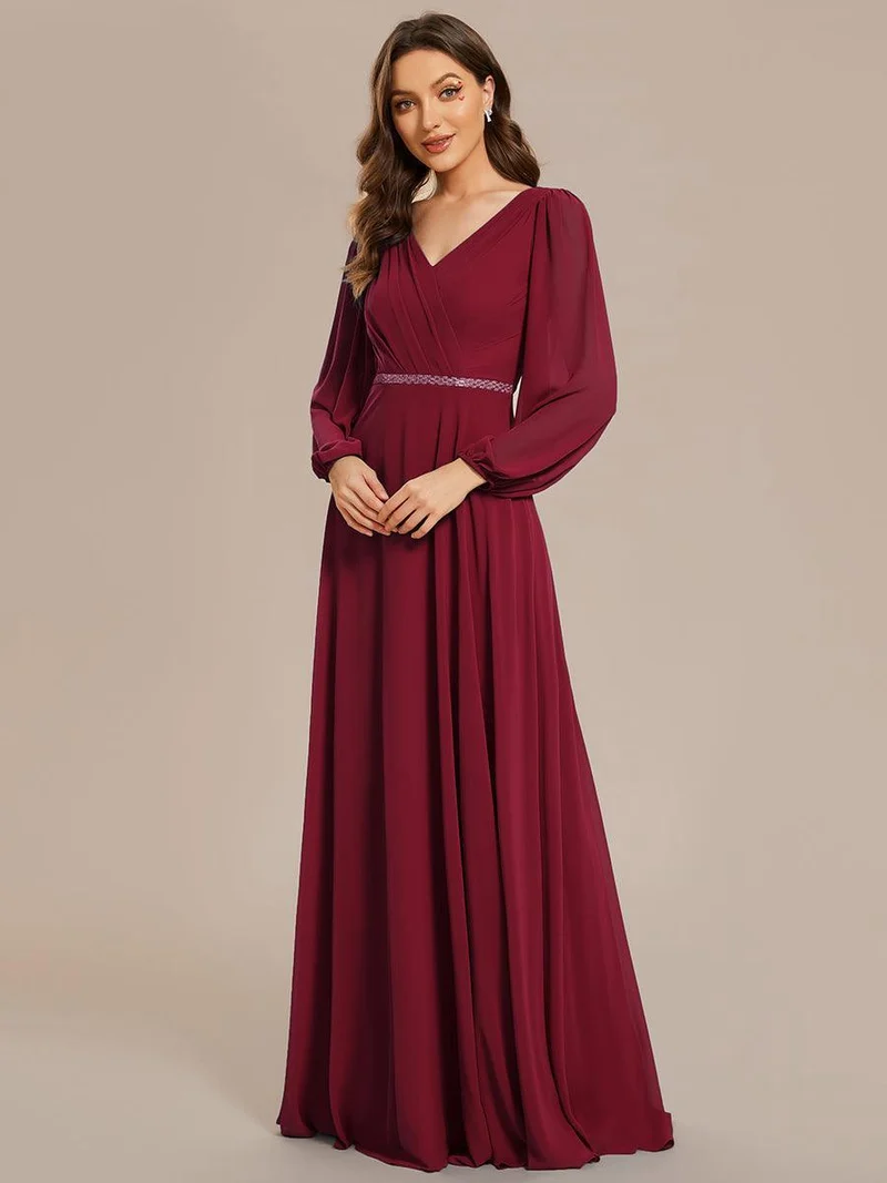 ever ESMÉE|Robe de mère de la mariée en mousseline plissée à col en V et ceinture brillante