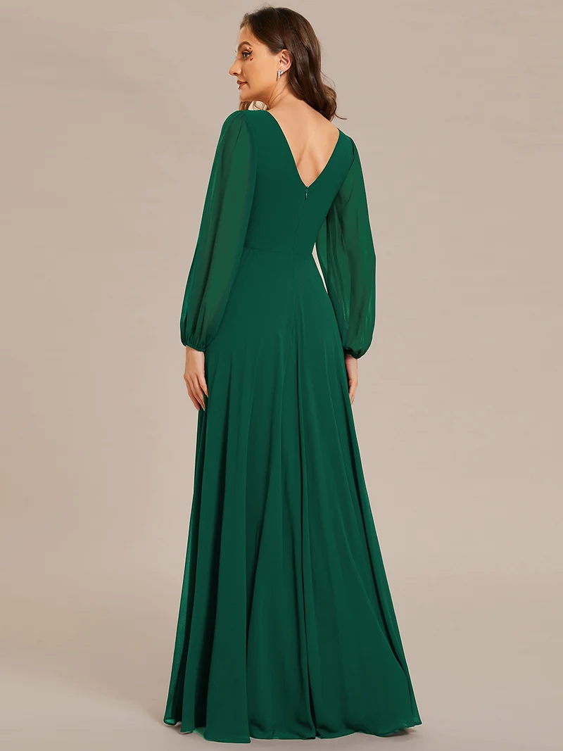 ever ESMÉE|Robe de mère de la mariée en mousseline plissée à col en V et ceinture brillante