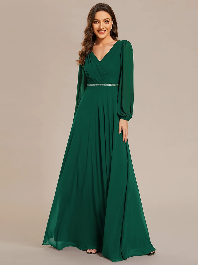 ever ESMÉE|Robe de mère de la mariée en mousseline plissée à col en V et ceinture brillante