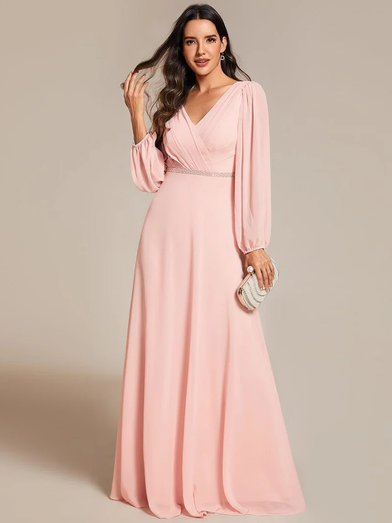 ever ESMÉE|Robe de mère de la mariée en mousseline plissée à col en V et ceinture brillante