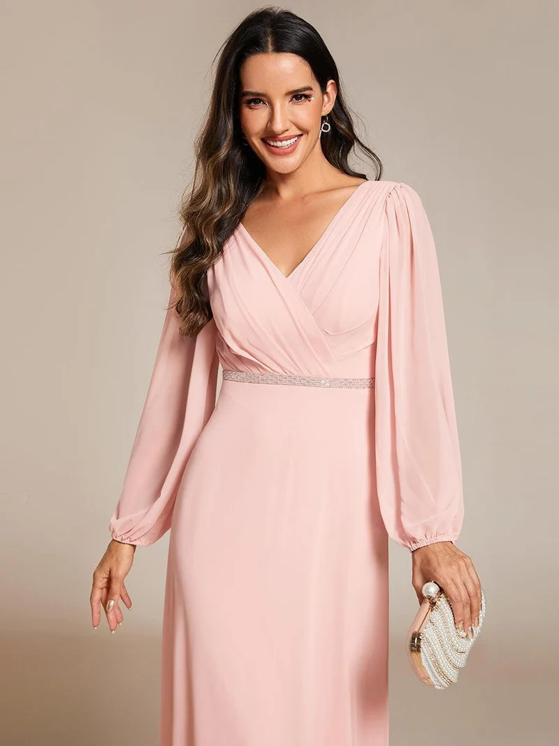 ever ESMÉE|Robe de mère de la mariée en mousseline plissée à col en V et ceinture brillante