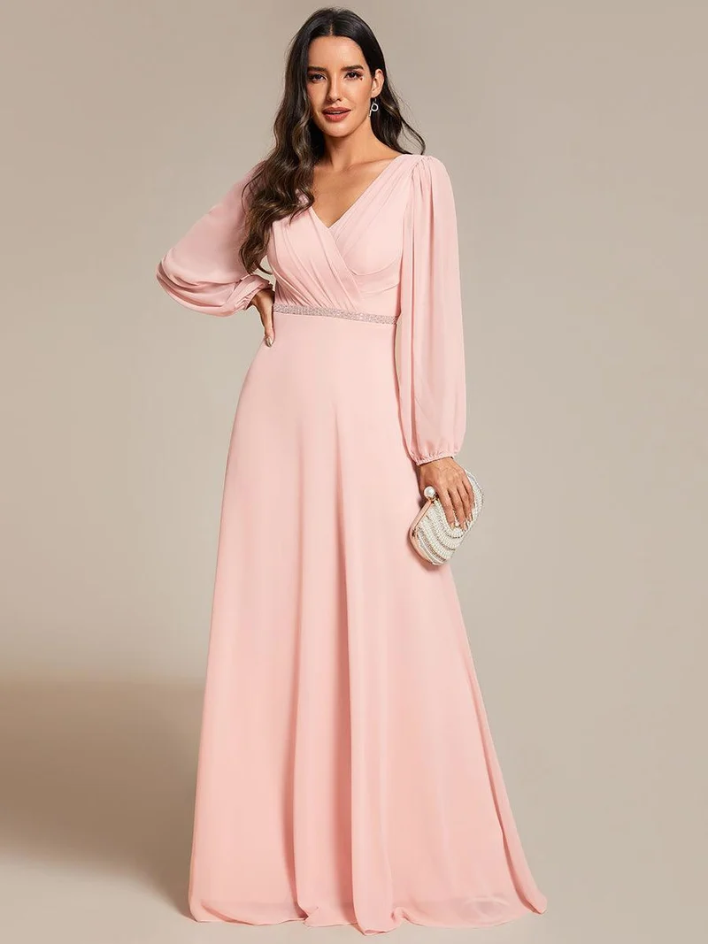 ever ESMÉE|Robe de mère de la mariée en mousseline plissée à col en V et ceinture brillante
