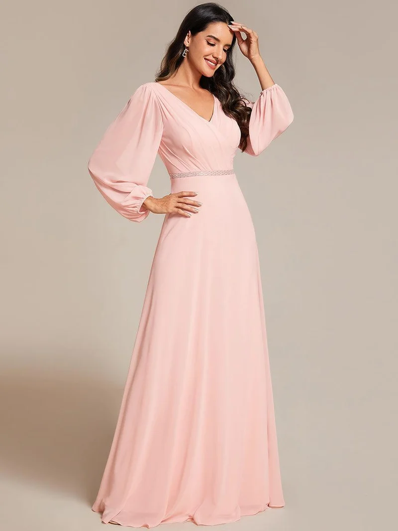 ever ESMÉE|Robe de mère de la mariée en mousseline plissée à col en V et ceinture brillante