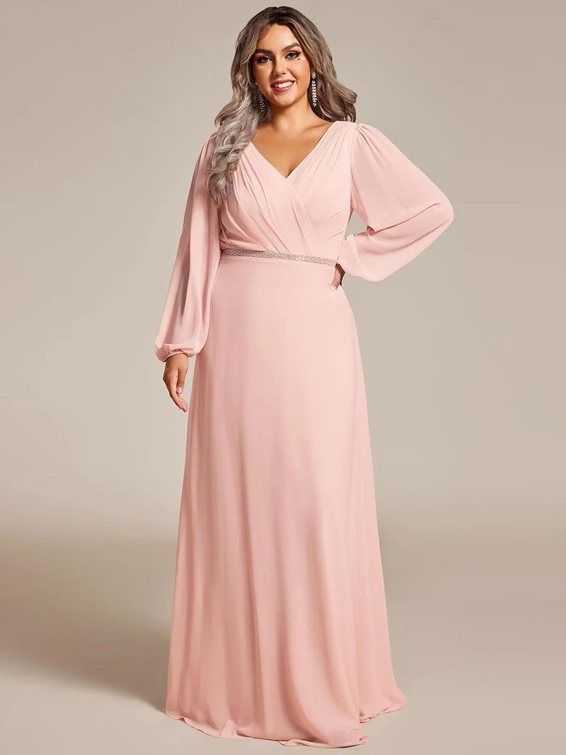 ever ESMÉE|Robe de mère de la mariée en mousseline plissée à col en V et ceinture brillante