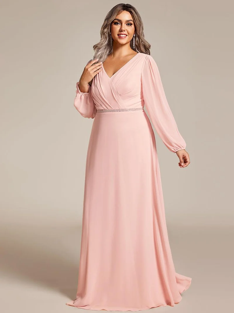 ever ESMÉE|Robe de mère de la mariée en mousseline plissée à col en V et ceinture brillante