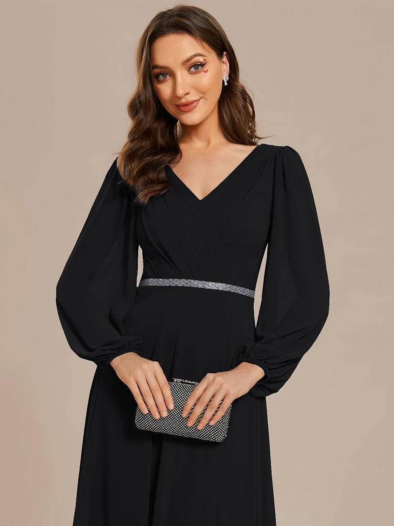ever ESMÉE|Robe de mère de la mariée en mousseline plissée à col en V et ceinture brillante