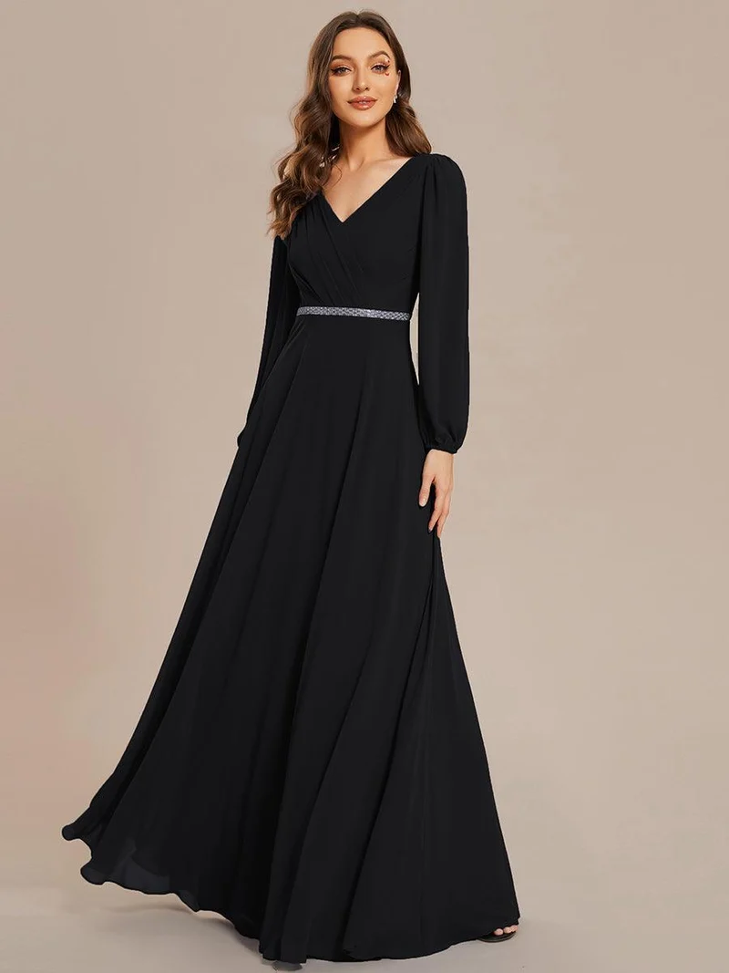 ever ESMÉE|Robe de mère de la mariée en mousseline plissée à col en V et ceinture brillante