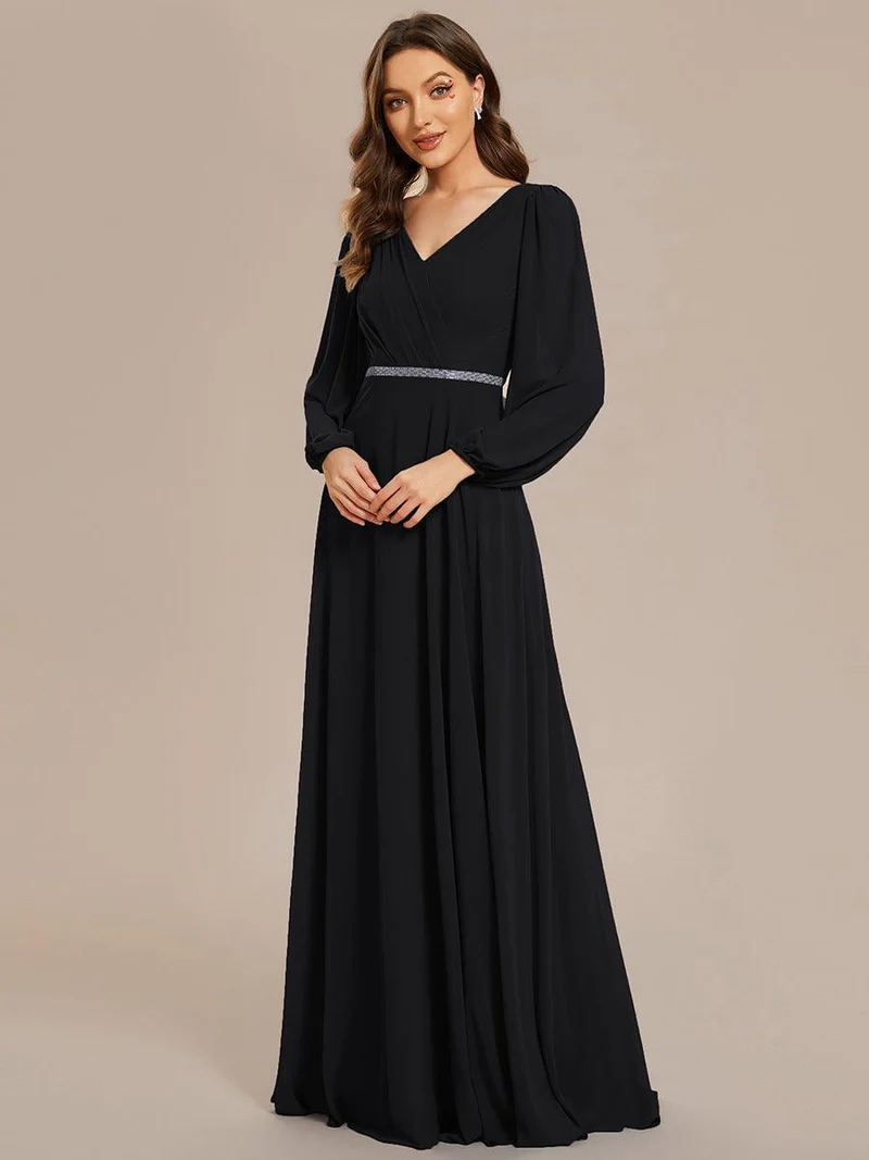 ever ESMÉE|Robe de mère de la mariée en mousseline plissée à col en V et ceinture brillante