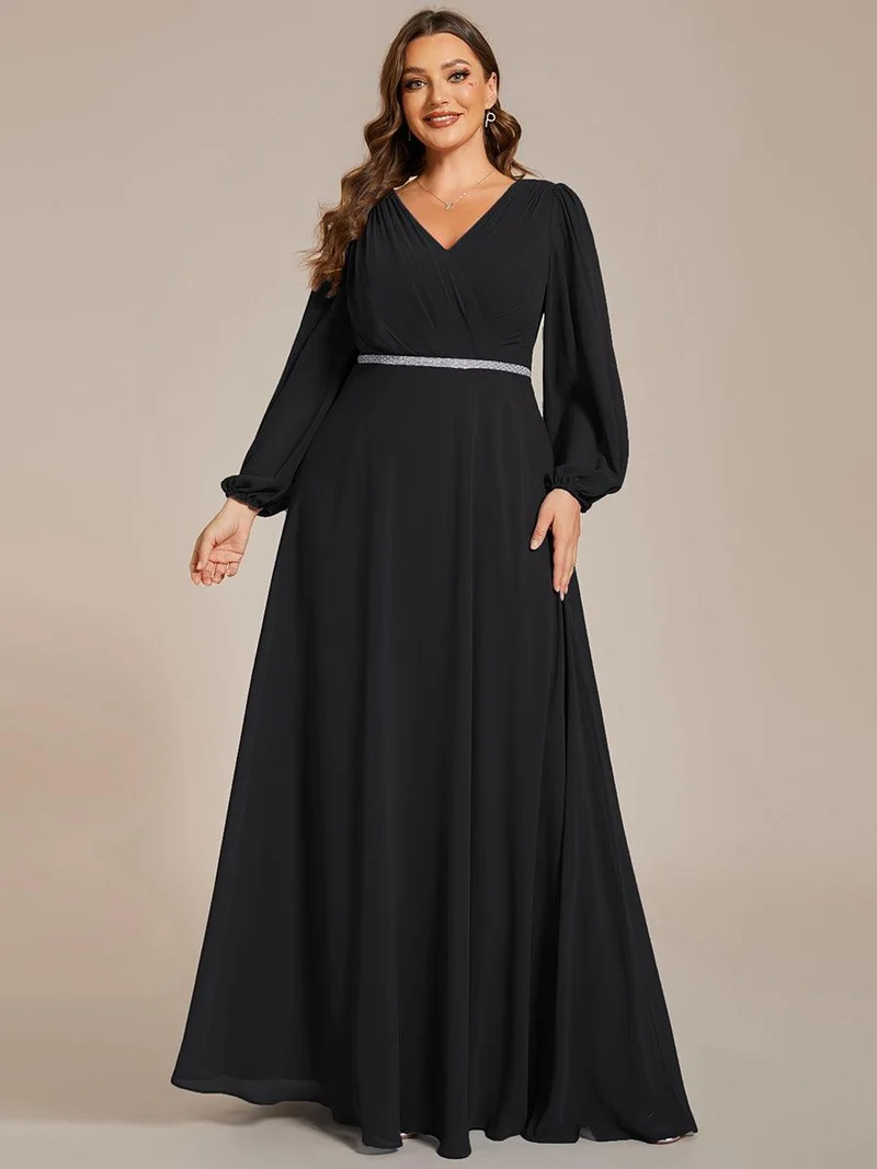 ever ESMÉE|Robe de mère de la mariée en mousseline plissée à col en V et ceinture brillante