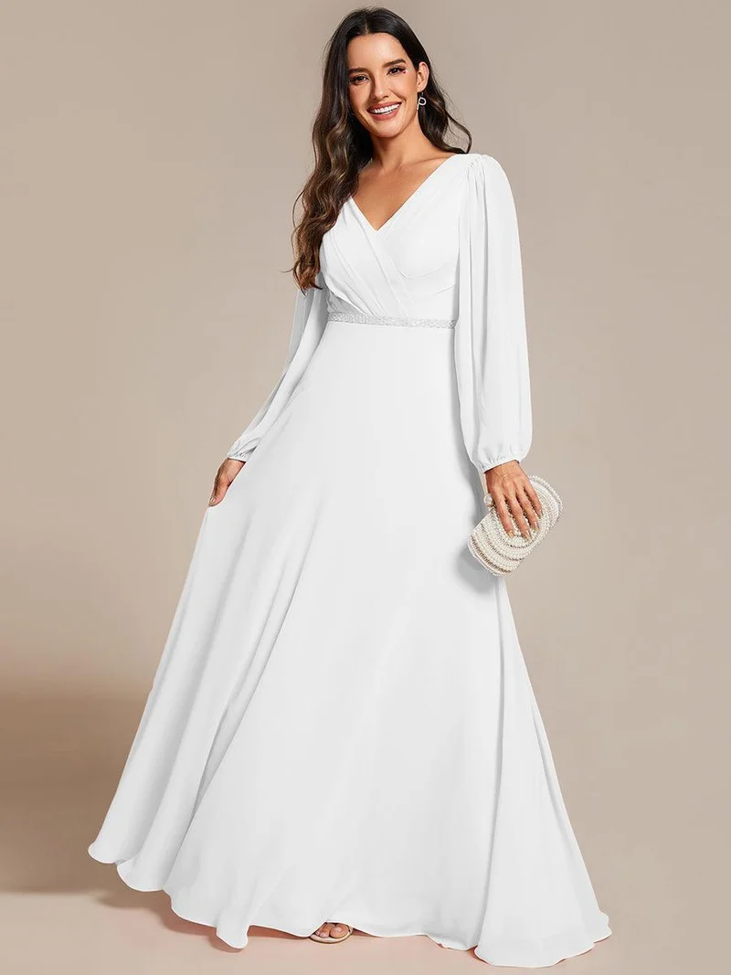 ever ESMÉE|Robe de mère de la mariée en mousseline plissée à col en V et ceinture brillante