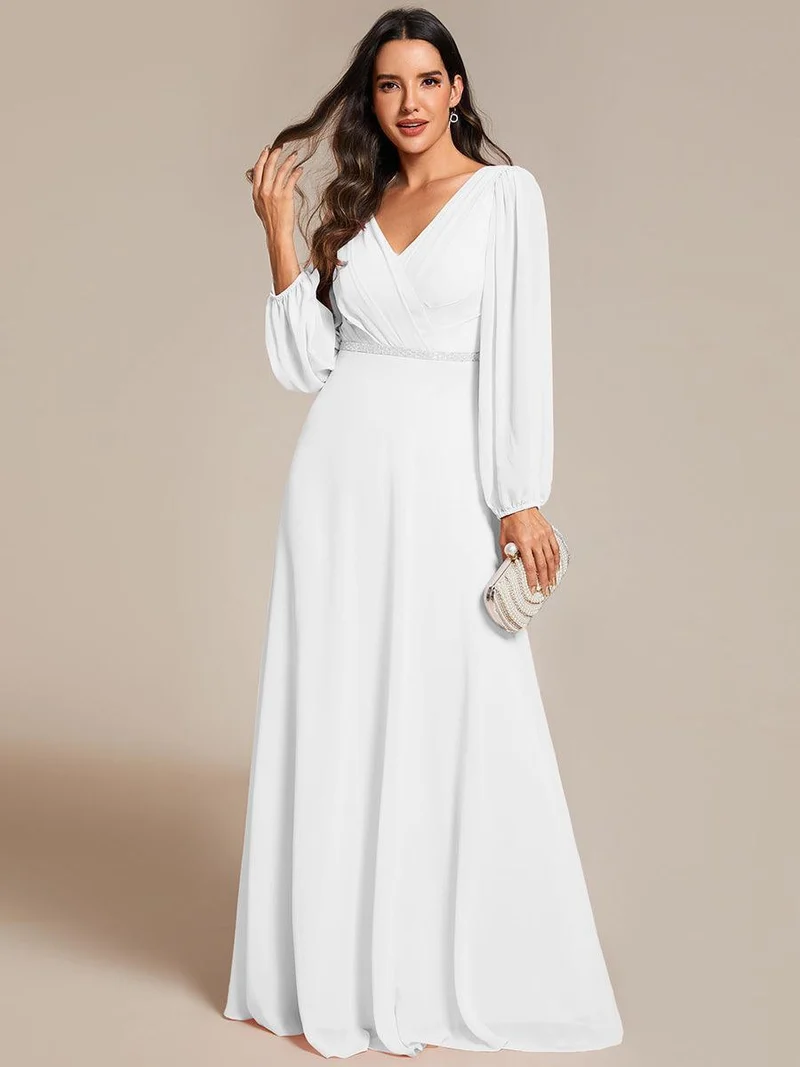 ever ESMÉE|Robe de mère de la mariée en mousseline plissée à col en V et ceinture brillante