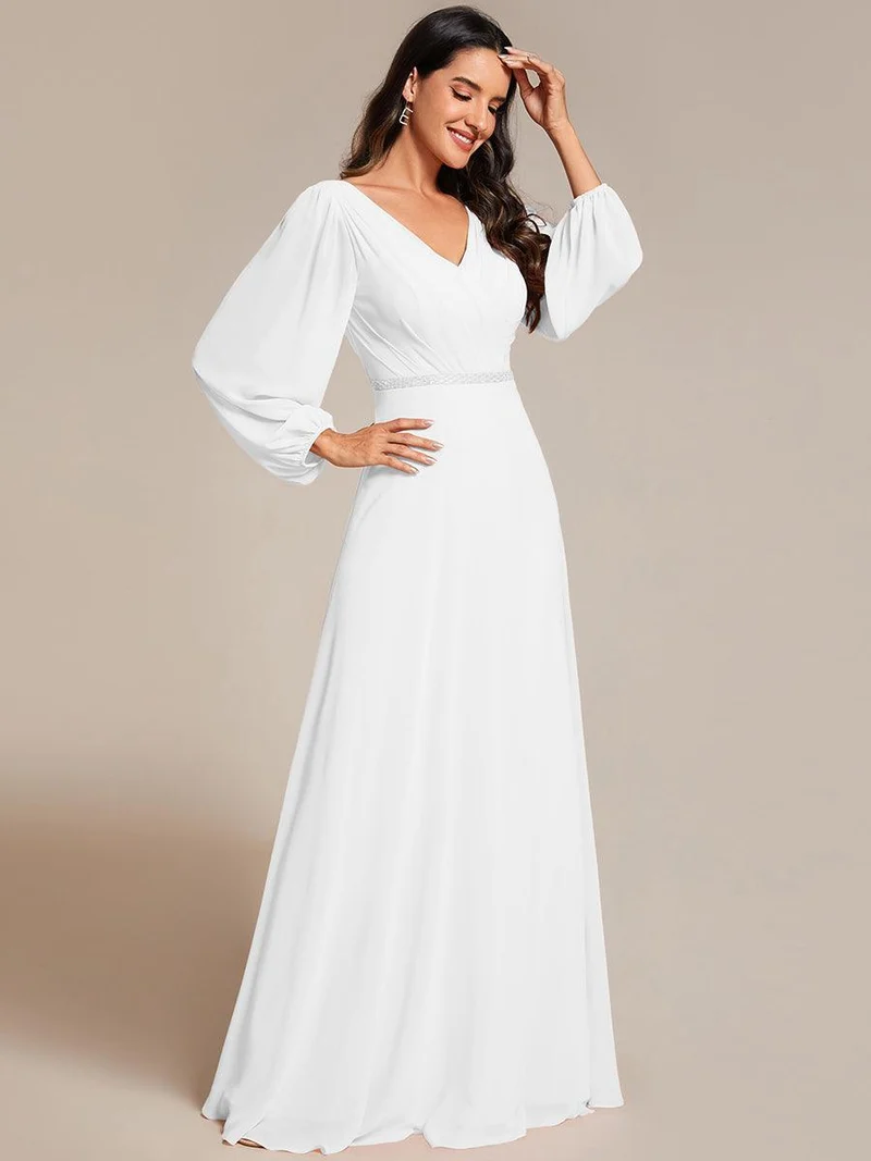 ever ESMÉE|Robe de mère de la mariée en mousseline plissée à col en V et ceinture brillante