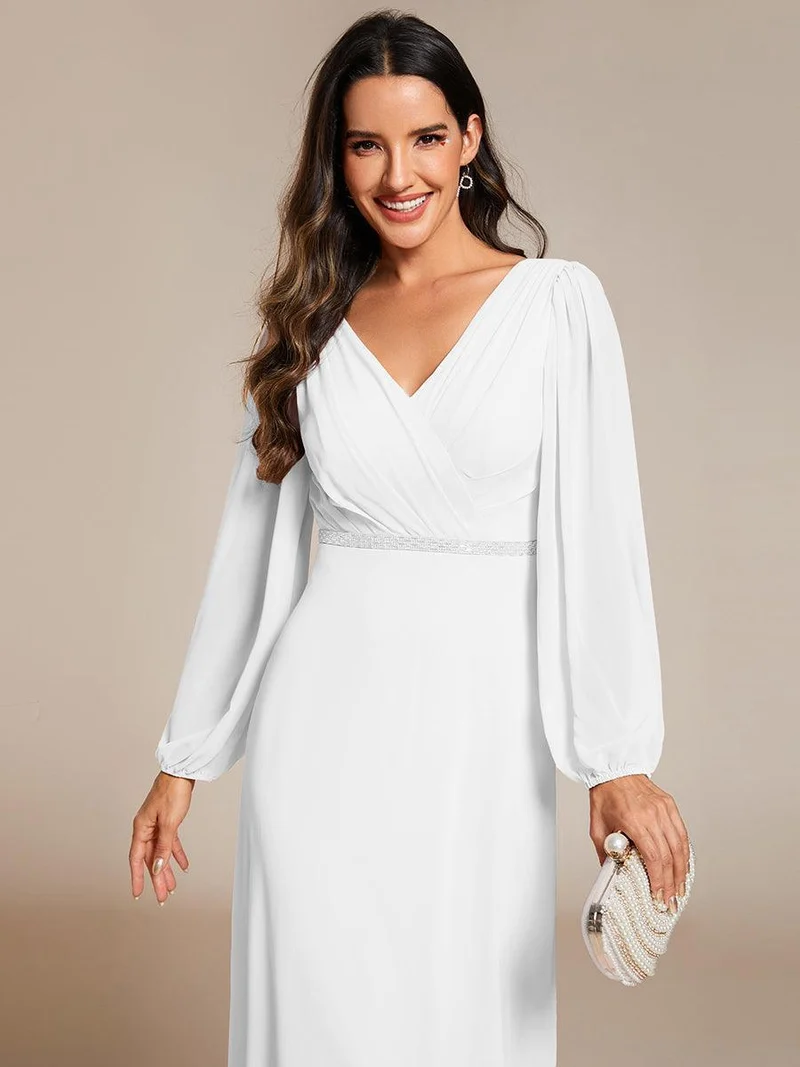 ever ESMÉE|Robe de mère de la mariée en mousseline plissée à col en V et ceinture brillante