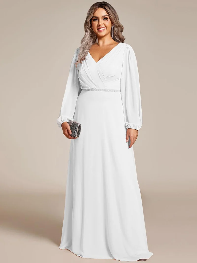 ever ESMÉE|Robe de mère de la mariée en mousseline plissée à col en V et ceinture brillante