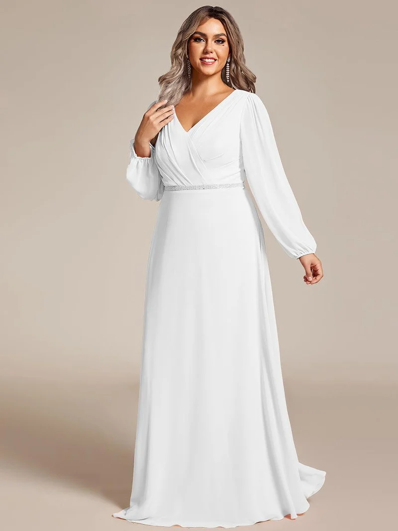 ever ESMÉE|Robe de mère de la mariée en mousseline plissée à col en V et ceinture brillante