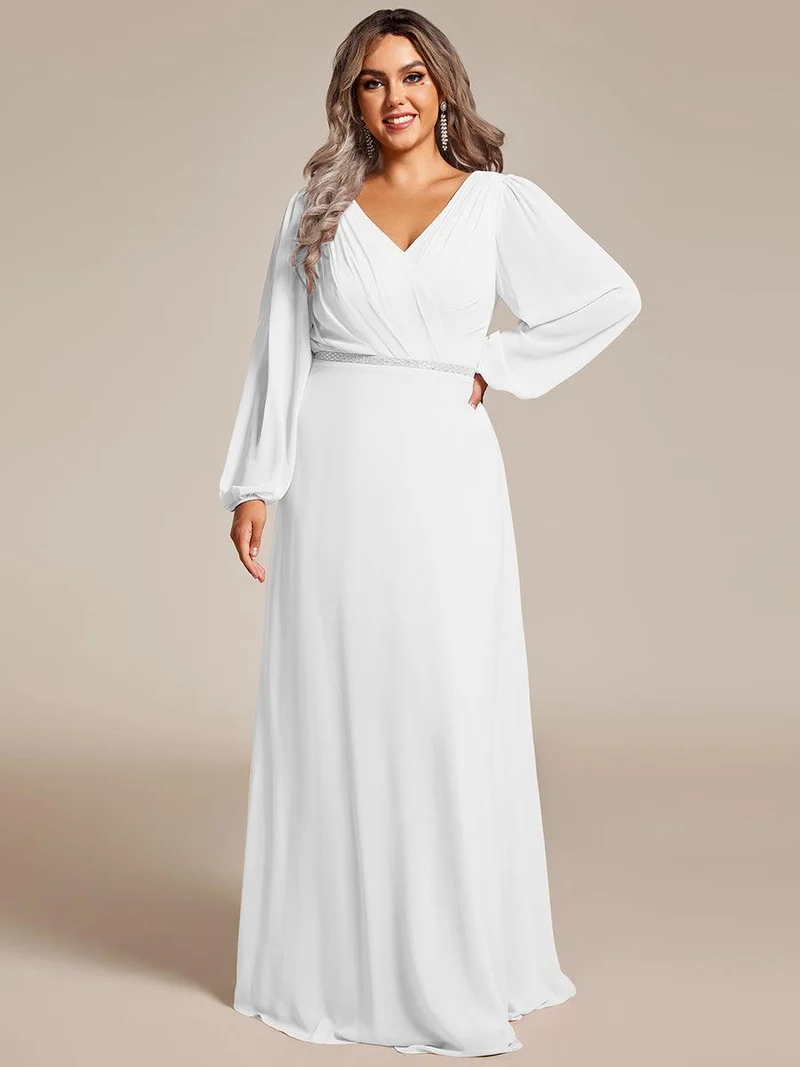 ever ESMÉE|Robe de mère de la mariée en mousseline plissée à col en V et ceinture brillante
