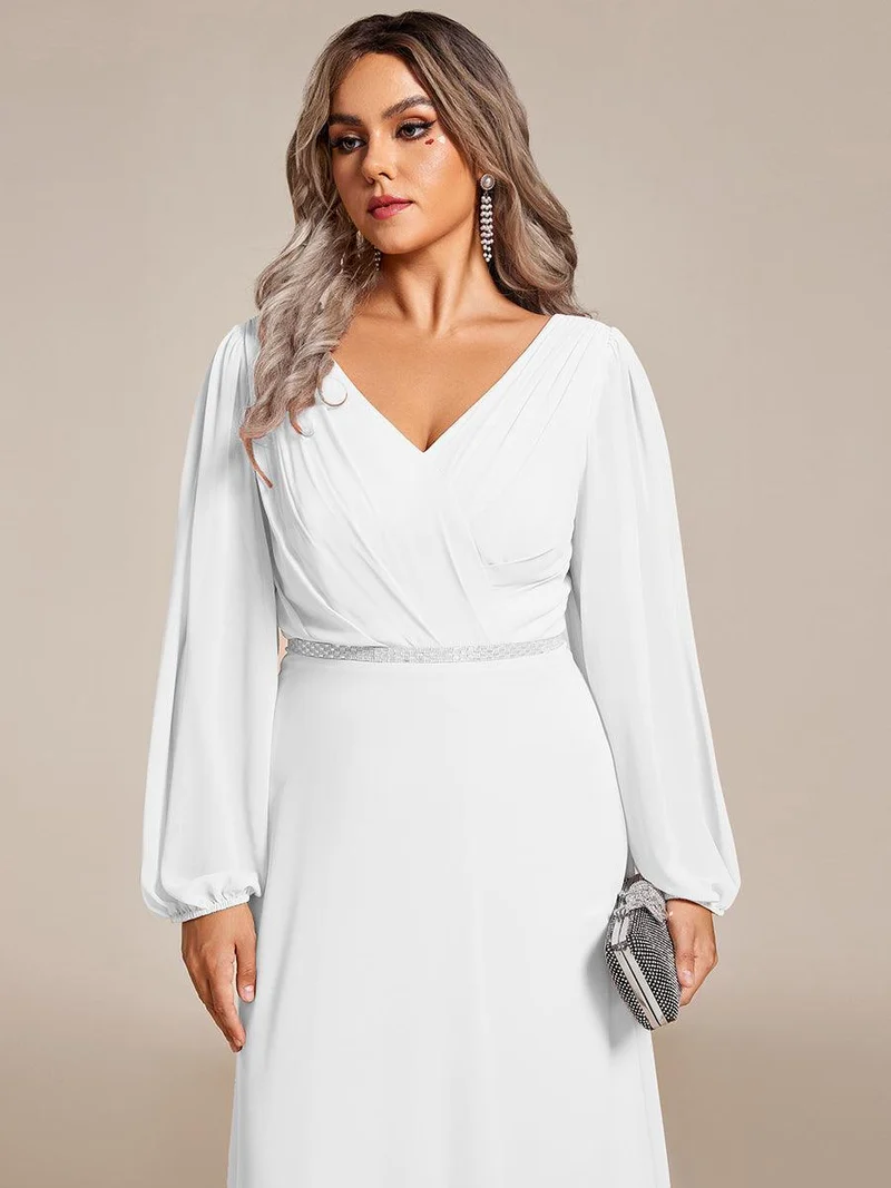 ever ESMÉE|Robe de mère de la mariée en mousseline plissée à col en V et ceinture brillante