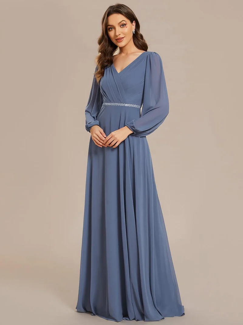 ever ESMÉE|Robe de mère de la mariée en mousseline plissée à col en V et ceinture brillante