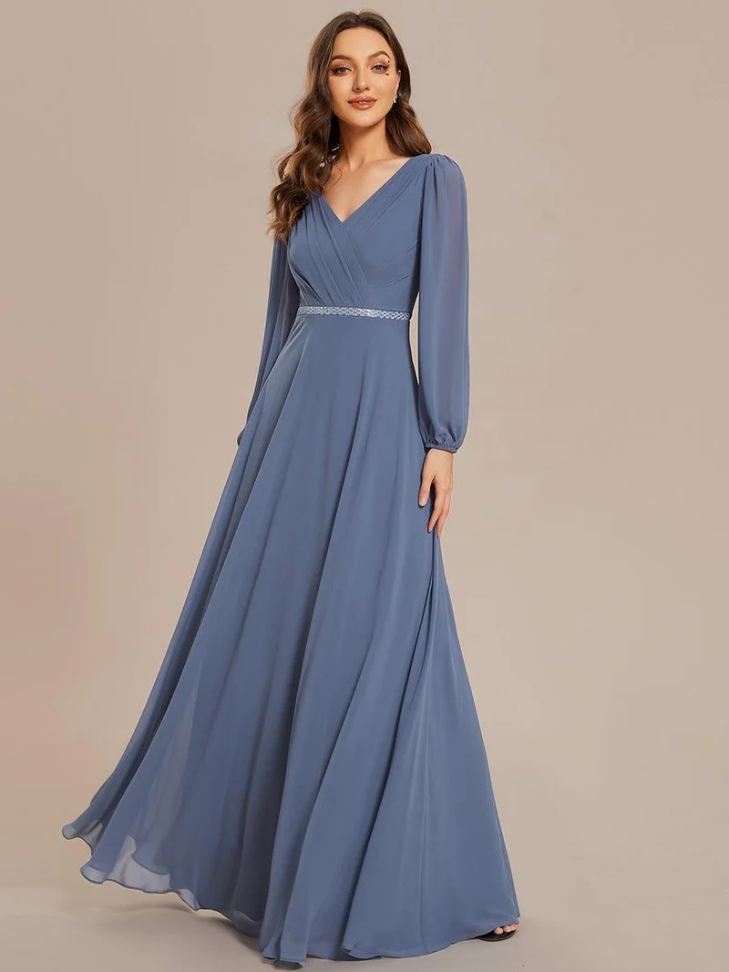 ever ESMÉE|Robe de mère de la mariée en mousseline plissée à col en V et ceinture brillante