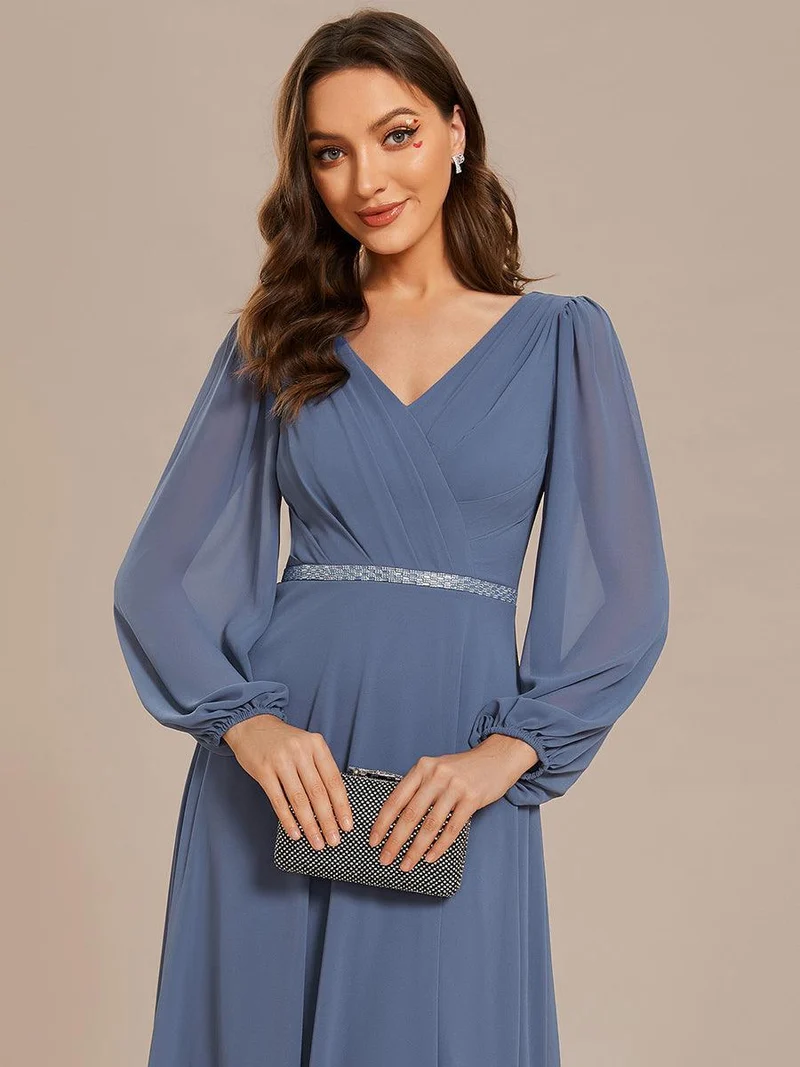 ever ESMÉE|Robe de mère de la mariée en mousseline plissée à col en V et ceinture brillante