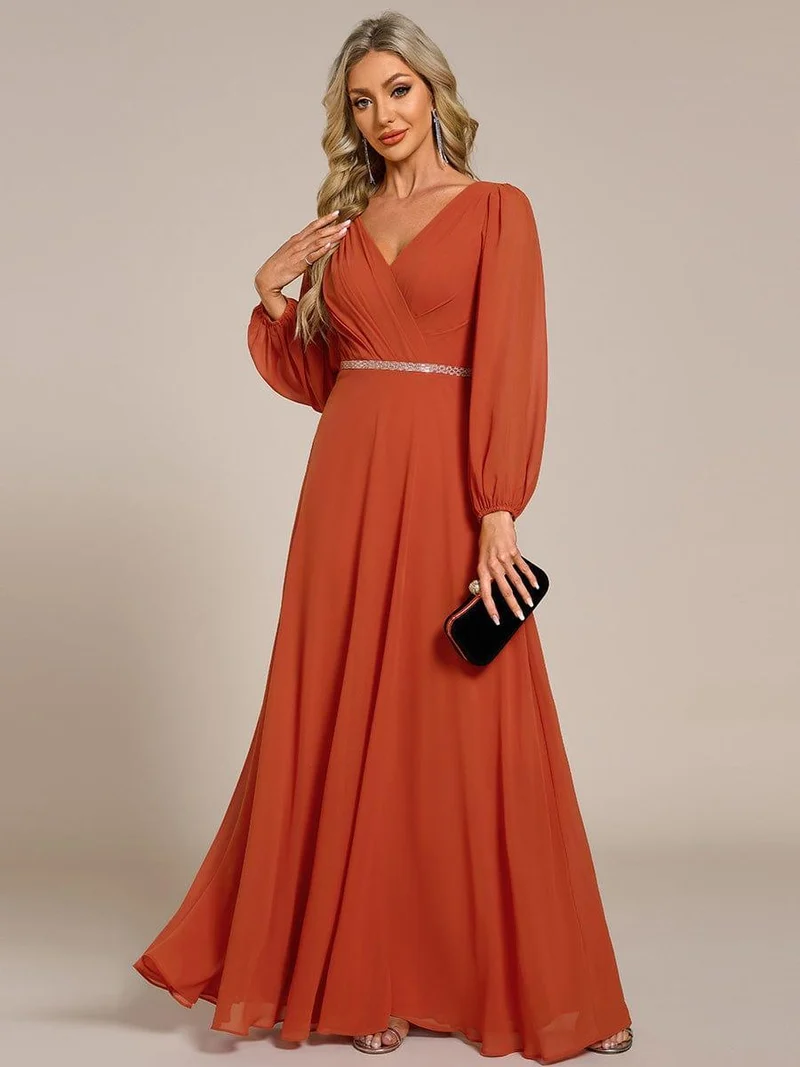 ever ESMÉE|Robe de mère de la mariée en mousseline plissée à col en V et ceinture brillante