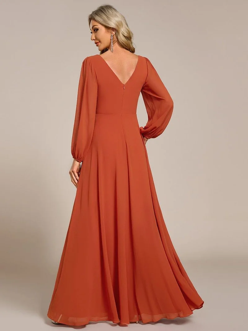 ever ESMÉE|Robe de mère de la mariée en mousseline plissée à col en V et ceinture brillante