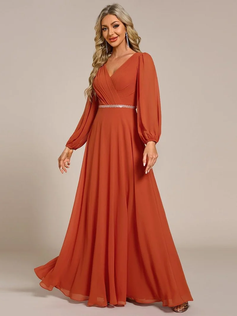 ever ESMÉE|Robe de mère de la mariée en mousseline plissée à col en V et ceinture brillante