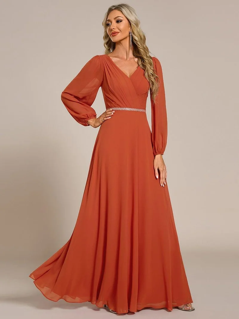 ever ESMÉE|Robe de mère de la mariée en mousseline plissée à col en V et ceinture brillante